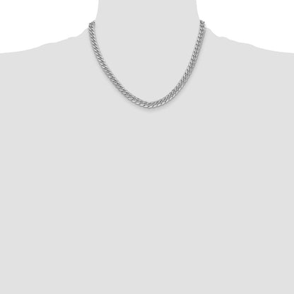 14K White Gold 6mm Semi-Solid Miami Cuban 18 Inch Chain