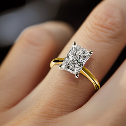 14K Two-Tone Gold Two-tone 3 carat Lab Grown Diamond VS+ F+ Radiant Solitaire Complete Engagement Ring