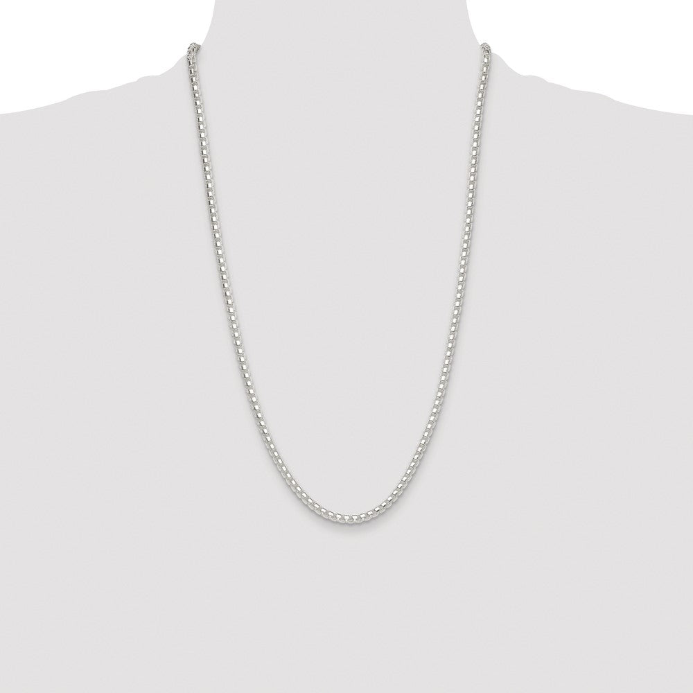 Sterling Silver Rhodium-plated Polished 4mm Round Box 26 Inch Chain