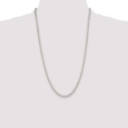 Sterling Silver Rhodium-plated Polished 4mm Round Box 26 Inch Chain