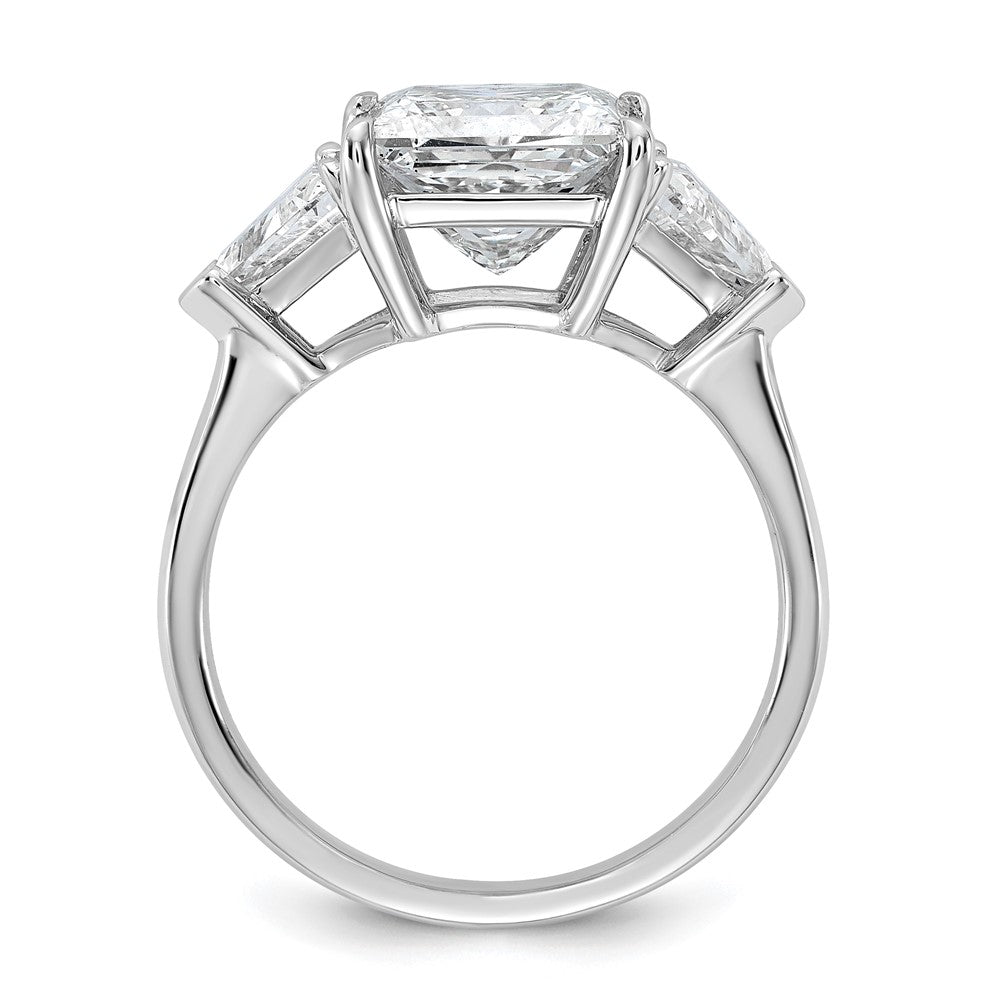 14K White Gold 4 1/8 carat Certified Lab Grown Diamond VS/SI+ G+ Princess and Trillion Complete Three Stone Engagement Ring