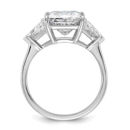 14K White Gold 4 1/8 carat Certified Lab Grown Diamond VS/SI+ G+ Princess and Trillion Complete Three Stone Engagement Ring