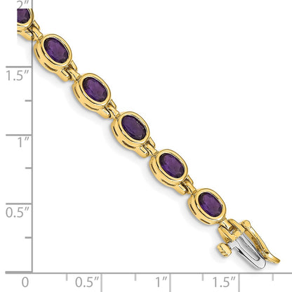 14K Yellow Gold Complete Oval Amethyst Bezel-set 7 Inch Bracelet