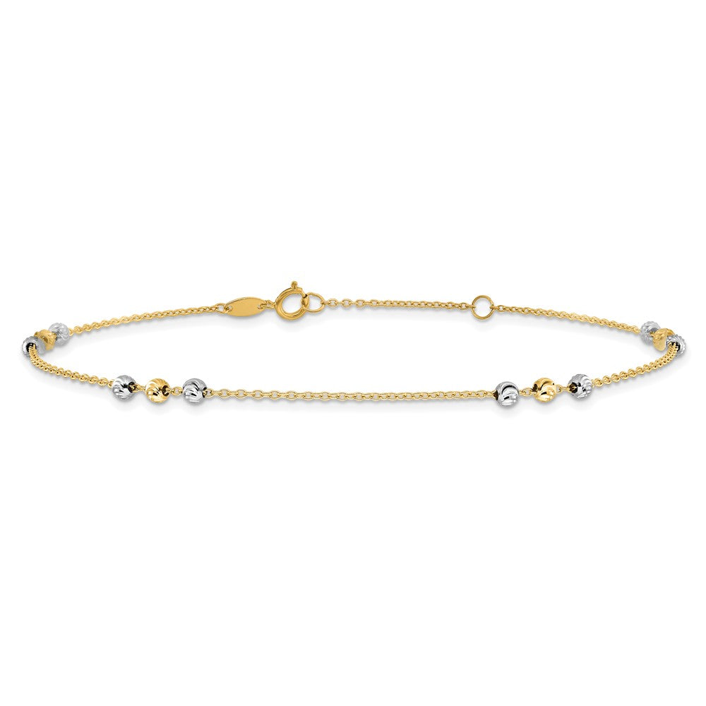 14K Two-Tone Gold Two-tone Diamond-cut Beaded 4-Station 9 Inch Plus 1 Inch Extender - Total 10 Inch Anklet