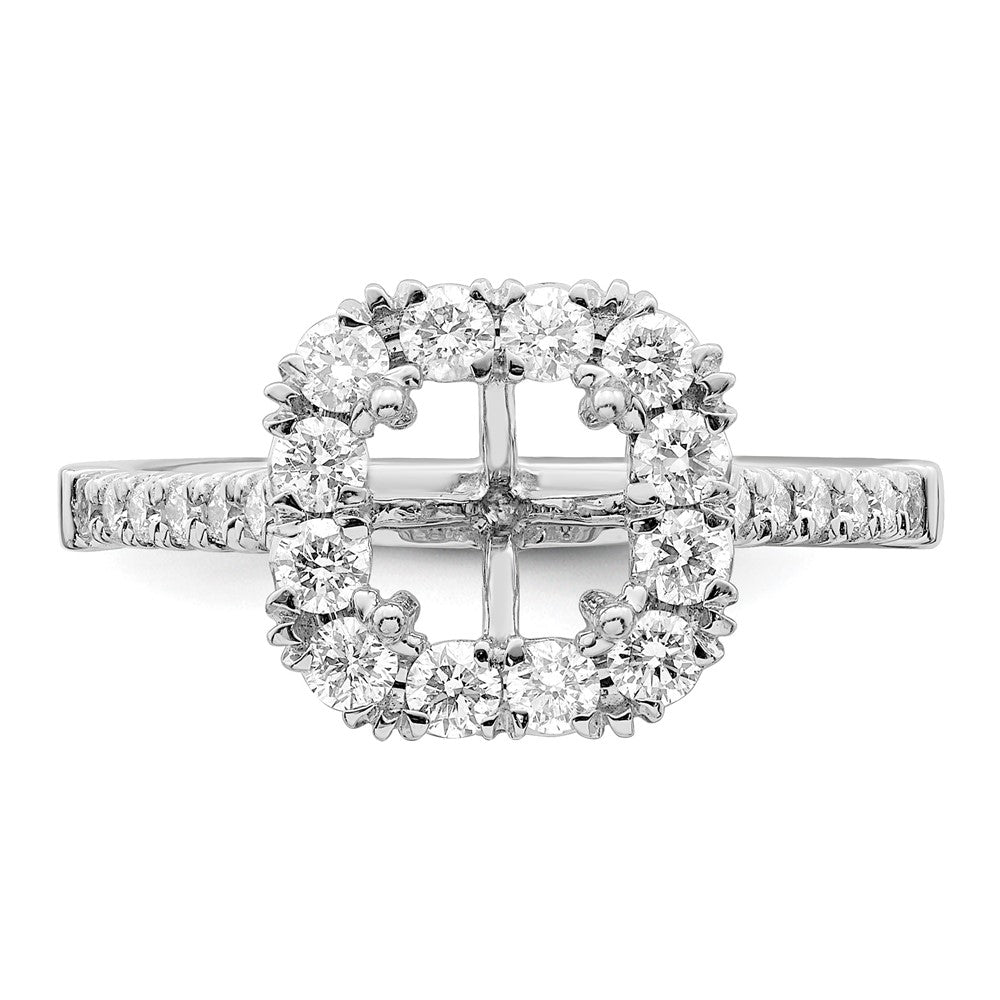 14K White Gold Halo (Holds 1.5 carat (6.25mm) Asscher-cut Center) 3/4 carat Diamond Semi-mount Engagement Ring