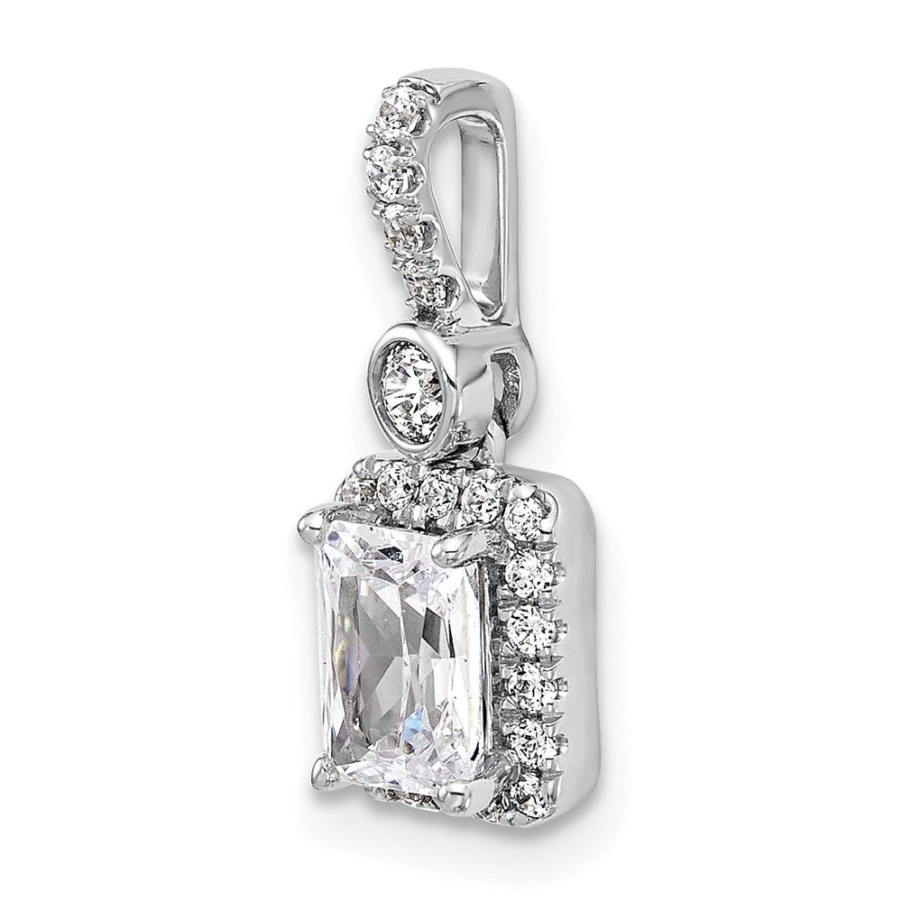 14K White Gold 1 carat Lab Grown Diamond VS+ F+ Radiant Complete Halo Pendant