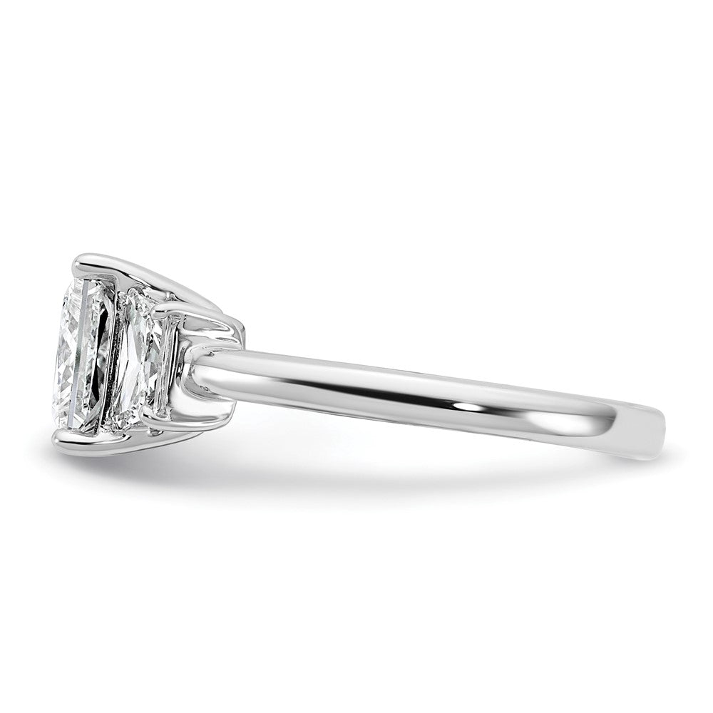 14K White Gold 2 3/4 carat Lab Grown Diamond VS+ F+ Princess and Trapezoid Complete Three Stone Engagement Ring