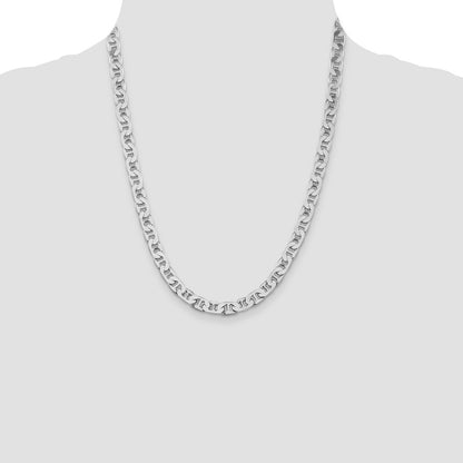 Sterling Silver Rhodium-plated 6.5mm Flat Anchor 22 Inch Chain