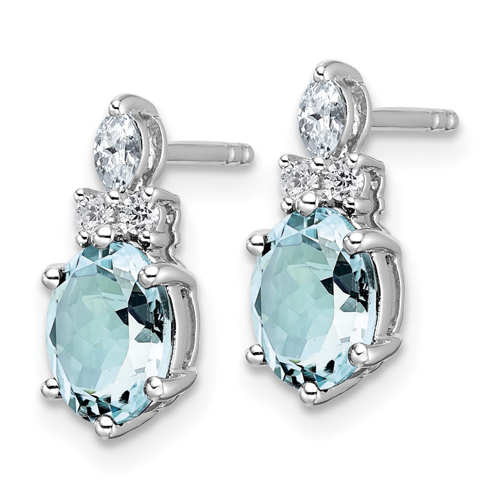 14K White Gold Diamond and 7x5 Oval March/Aquamarine Post Earrings