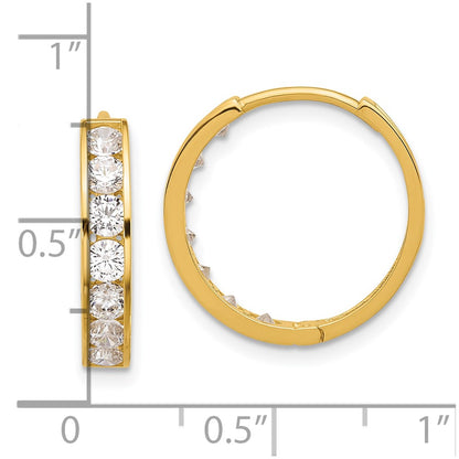 14K Yellow Gold Polished CZ 4x18mm Huggie Hoop Earrings