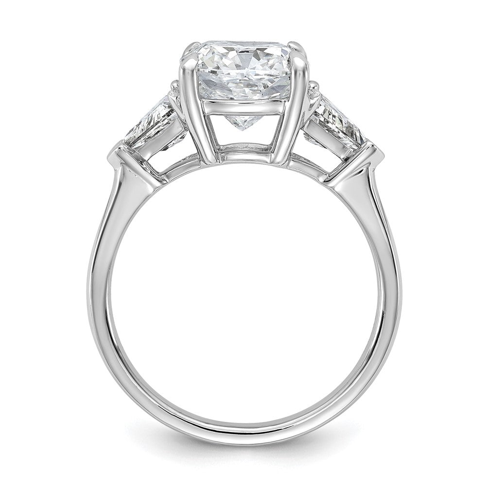 14K White Gold 4 carat Certified Lab Grown Diamond VS/SI+ G+ Cushion and Triangle Complete Three Stone Engagement Ring