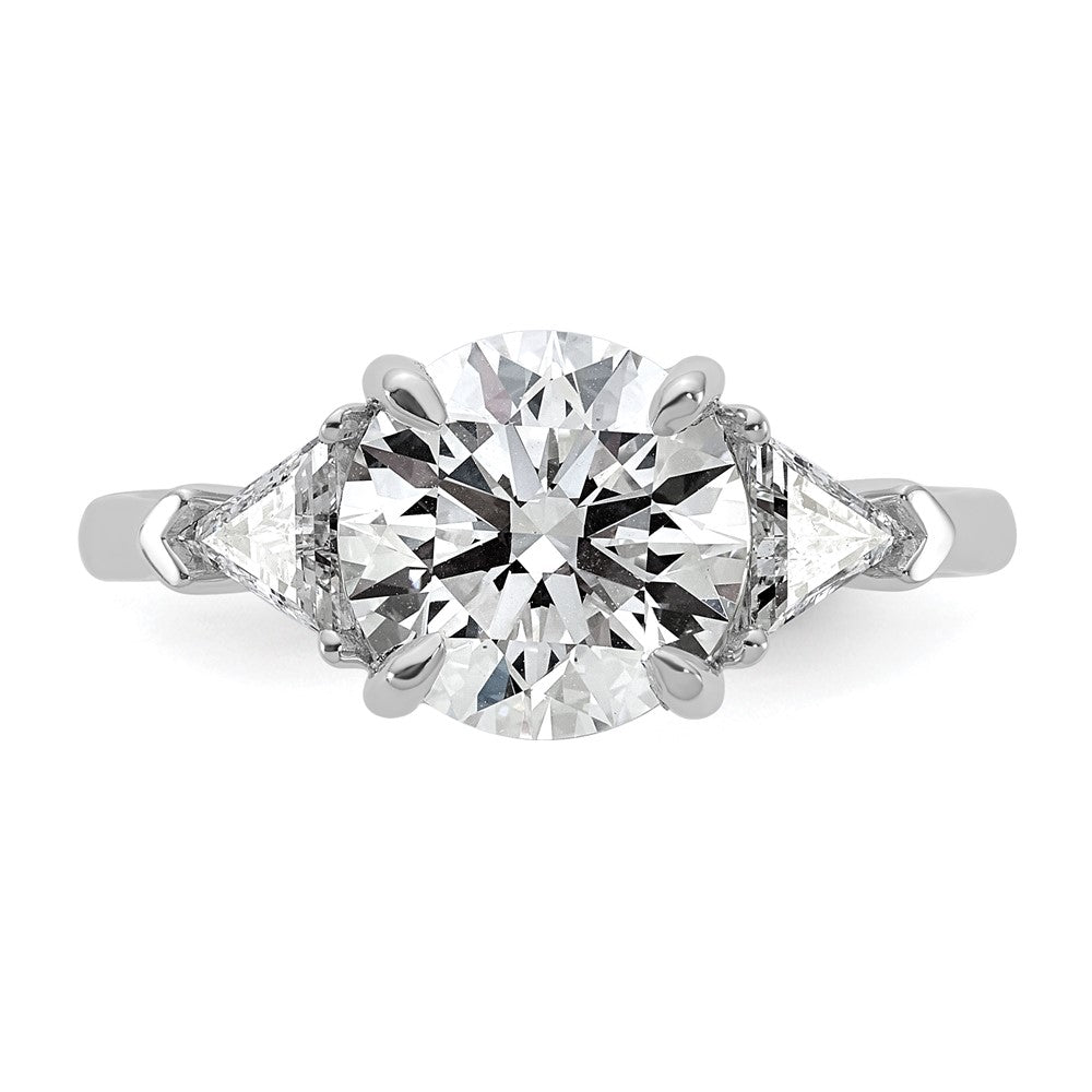 14K White Gold 3 1/8 carat Certified Lab Grown Diamond VS+ F+ Round and Triangle Complete Three Stone Engagement Ring
