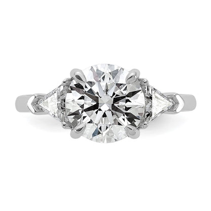 14K White Gold 3 1/8 carat Certified Lab Grown Diamond VS+ F+ Round and Triangle Complete Three Stone Engagement Ring