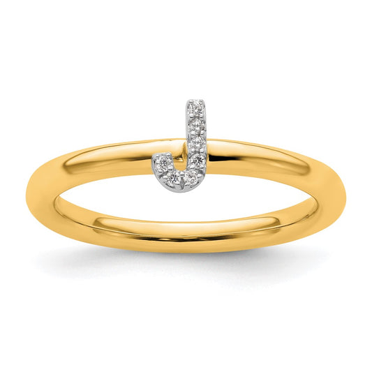 14K Yellow Gold Stackable Diamond Initial J Size 7 Ring