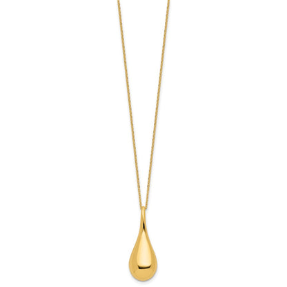 14K Yellow Gold Polished Hollow Teardrop Pendant 18 Inch Necklace