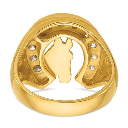 14K Yellow Gold YG with Rh IBGoodman Men's Satin Horseshoe Diamond Complete Ring