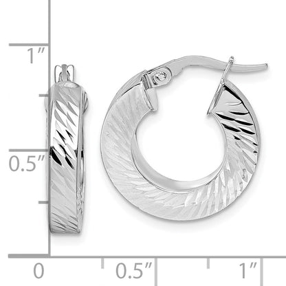 14K Yellow Gold with Rhodium Polished and Diamond-cut 4.00mm x 18mm Square Tube Round Hoop Earrings