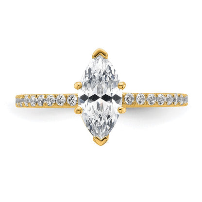 14K Yellow Gold 1 3/8 carat Certified Lab Grown Diamond VS+ F+ Marquise Complete Solitaire with Flair Engagement Ring