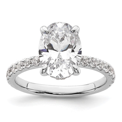 14K White Gold 3 1/2 carat Certified Lab Grown Diamond VS+ F+ Oval Complete Solitaire with Flair Engagement Ring