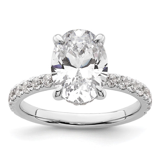 14K White Gold 3 1/2 carat Certified Lab Grown Diamond VS+ F+ Oval Complete Solitaire with Flair Engagement Ring