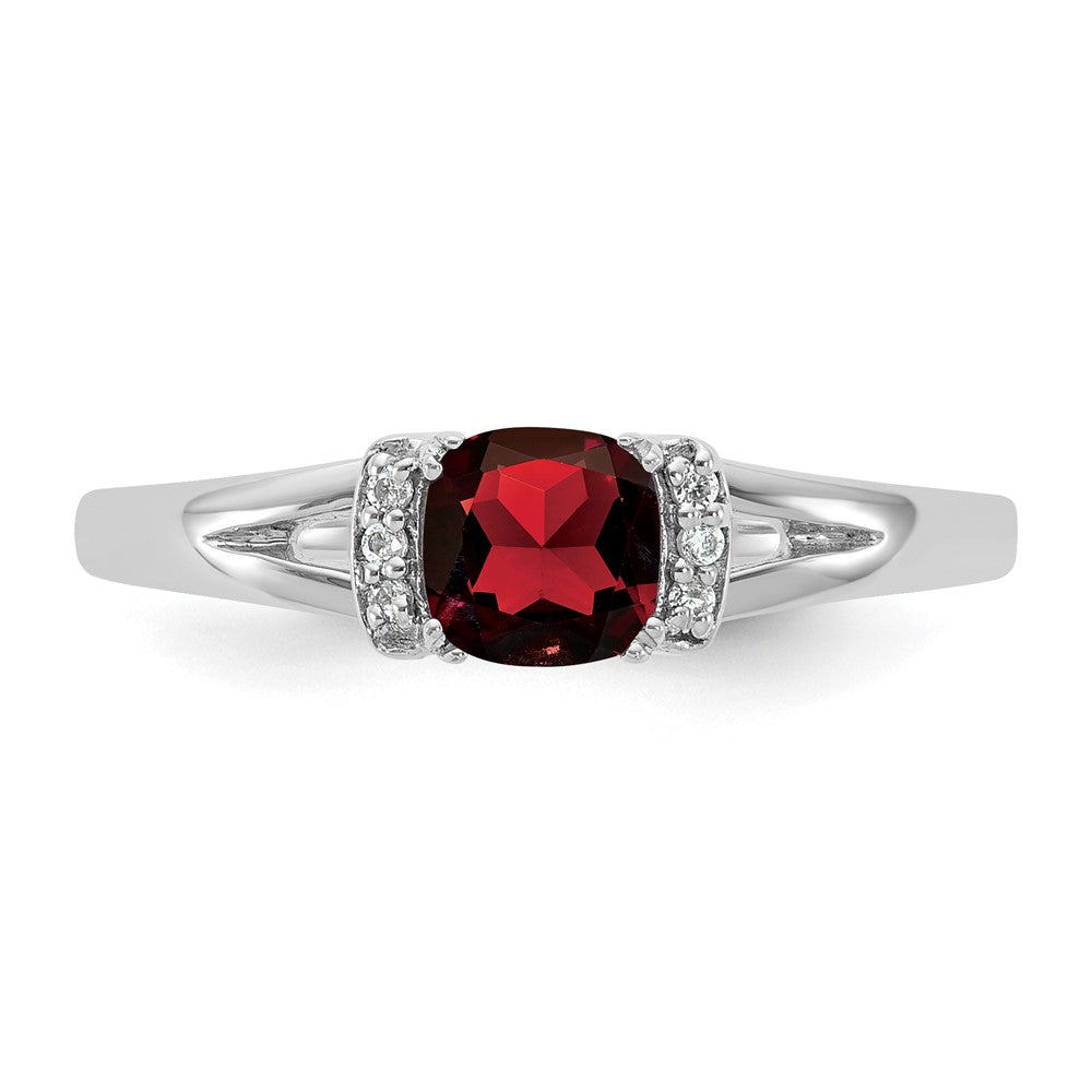 14K White Gold Polished Diamond and Garnet Fashion Ring