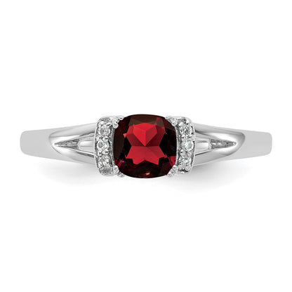 14K White Gold Polished Diamond and Garnet Fashion Ring