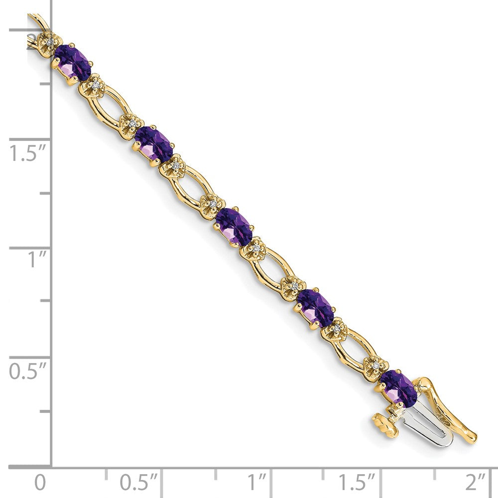 14K Yellow Gold Complete Diamond and Oval Amethyst Heart Accent 7 Inch Bracelet