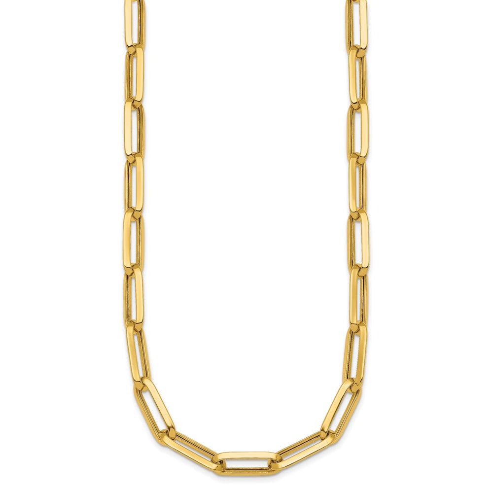 14K Yellow Gold Polished 7mm Paperclip Link Chain 17.5 Inch Necklace