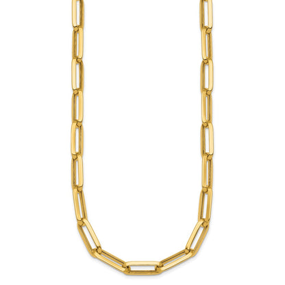 14K Yellow Gold Polished 7mm Paperclip Link Chain 17.5 Inch Necklace