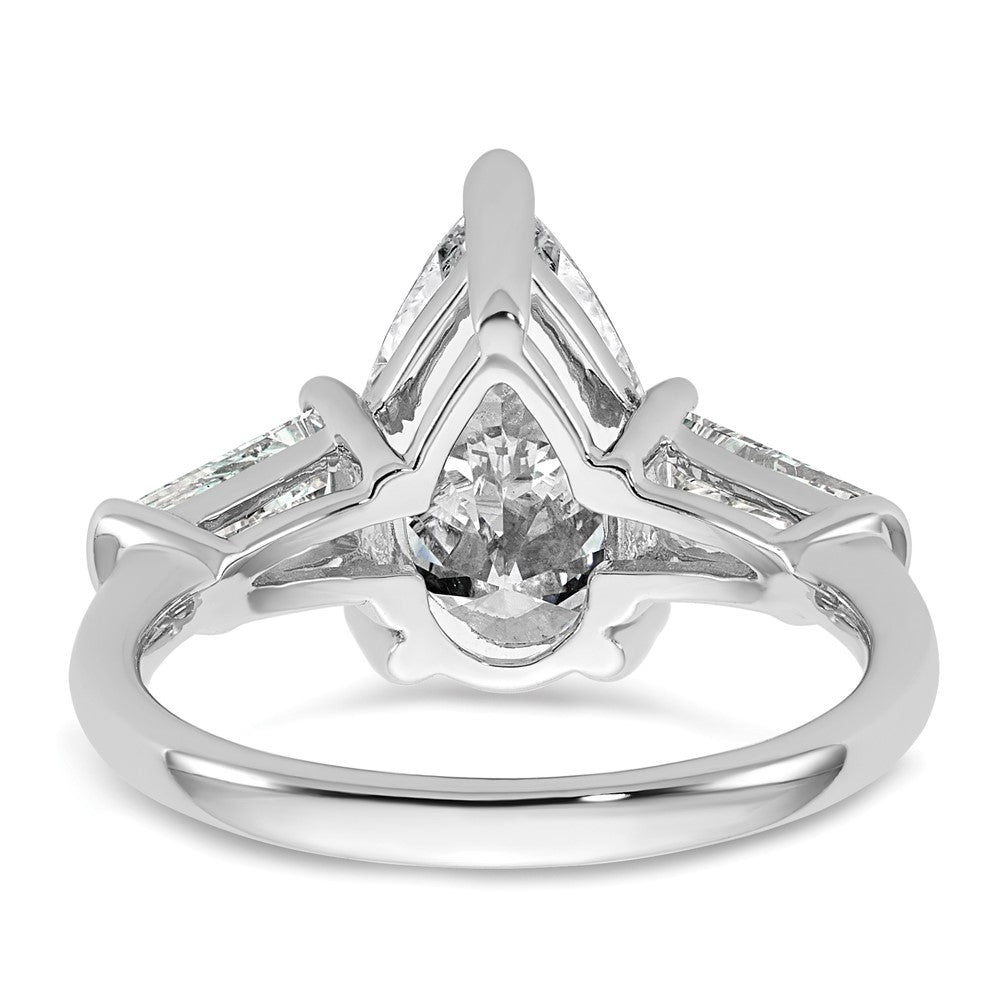 14K White Gold 6 3/4 carat Certified Lab Grown Diamond VS+ G+ Pear and Tapered Baguette Complete Three Stone Engagement Ring