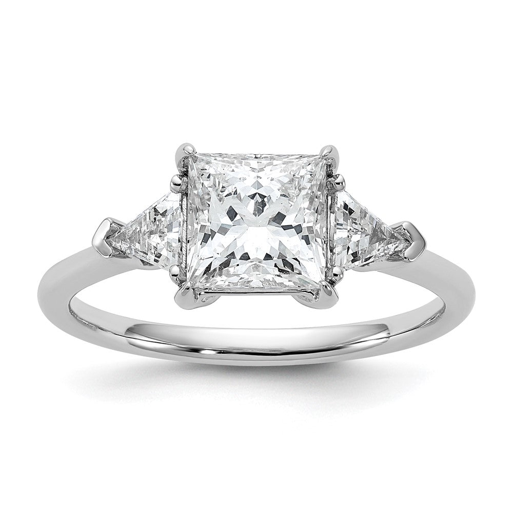 14K White Gold 2 carat Certified Lab Grown Diamond VS+ F+ Princess and Trillion Complete Three Stone Engagement Ring