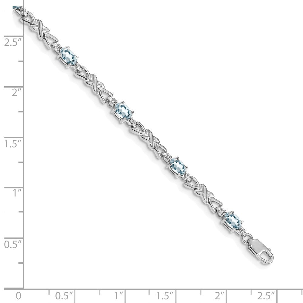 14K White Gold Complete Diamond and Oval Aquamarine X-design 7.25 Inch Bracelet