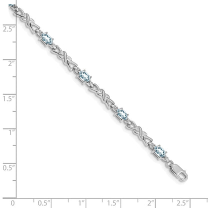 14K White Gold Complete Diamond and Oval Aquamarine X-design 7.25 Inch Bracelet