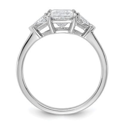 14K White Gold 1/2 carat Lab Grown Diamond VS+ F+ Trillion and 1 carat Princess Center Semi Mount Three Stone Engagement Ring
