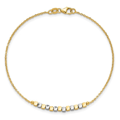 14K Two-Tone Gold Two-tone Square Beaded 7.5 Inch Bracelet