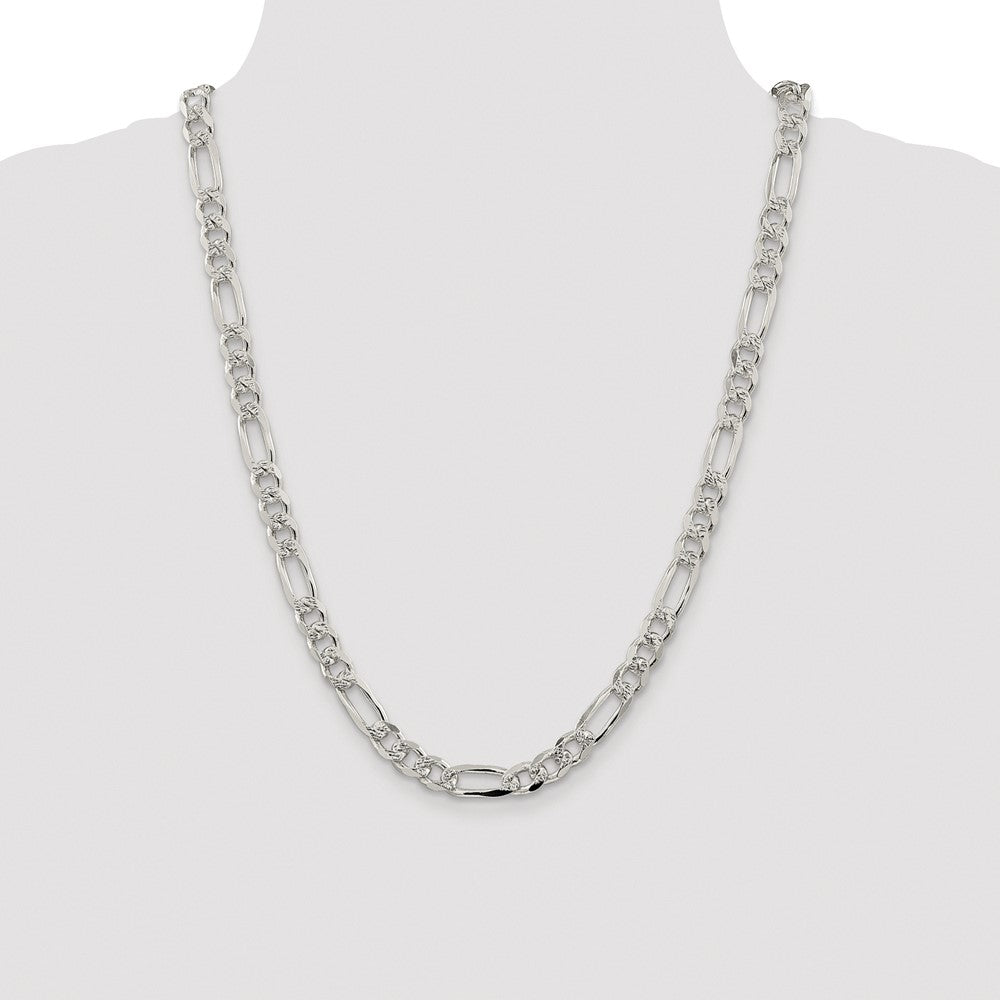 Sterling Silver Rhodium-plated 8mm Pav‚ Flat Figaro 24 Inch Chain