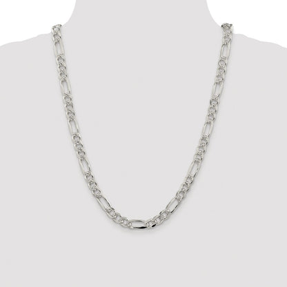 Sterling Silver Rhodium-plated 8mm Pav‚ Flat Figaro 24 Inch Chain