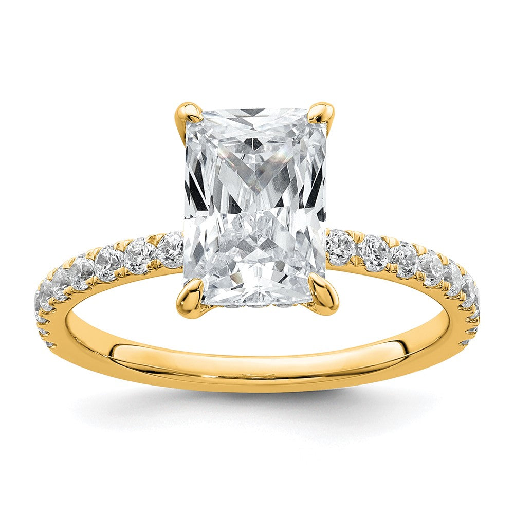 14K Yellow Gold 2 3/8 carat Certified Lab Grown Diamond VS/SI+ G+ Radiant Complete Solitaire with Flair Engagement Ring