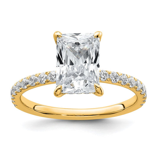 14K Yellow Gold 2 3/8 carat Certified Lab Grown Diamond VS/SI+ G+ Radiant Complete Solitaire with Flair Engagement Ring