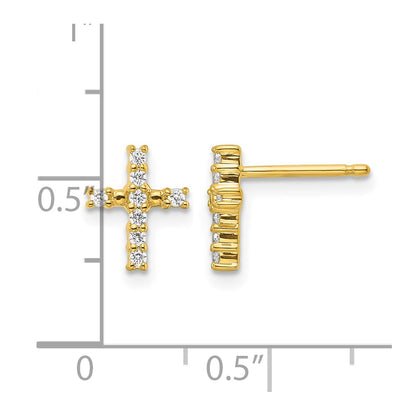 14K Yellow Gold Gold Polished Diamond Cross Post Earrings