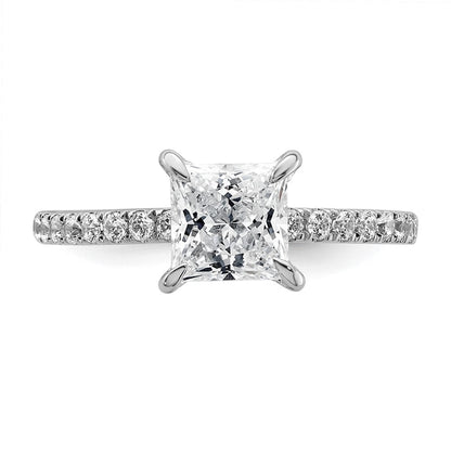 14K White Gold 2 carat Certified Lab Grown Diamond VS/SI+ G+ Princess Complete Solitaire with Flair Engagement Ring