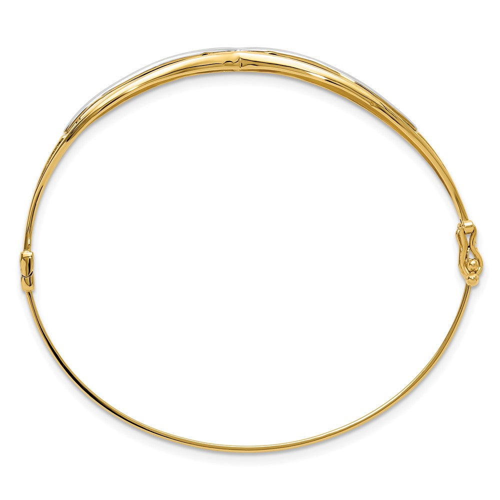14K Yellow Gold with Rhodium Polished Fancy Hinged Bangle