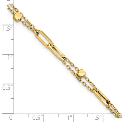14K Yellow Gold Polished and Beaded 2-Strand with Fancy Paperclip Link 7.5 Inch Bracelet