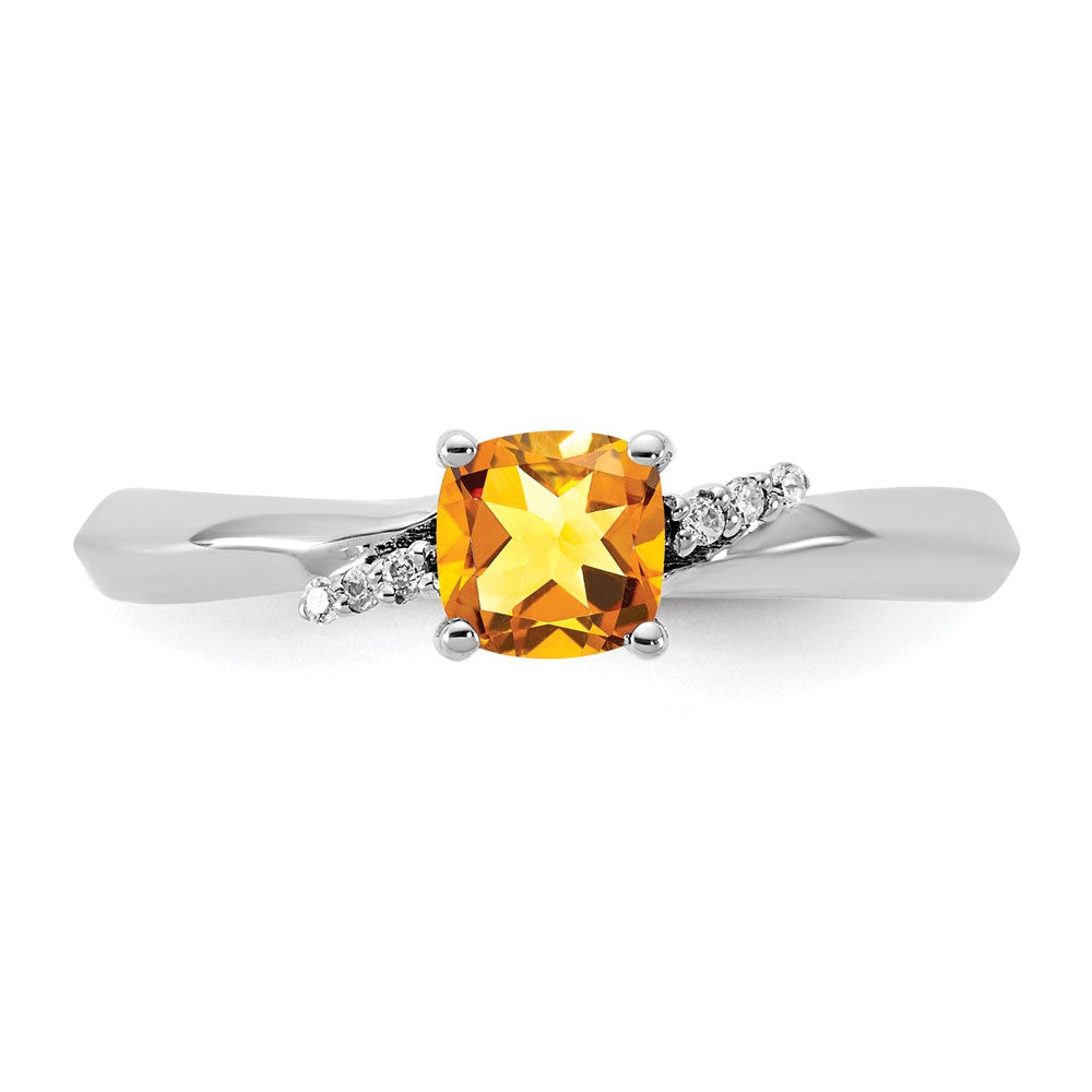 14K White Gold Polished Diamond and Citrine Fashion Ring