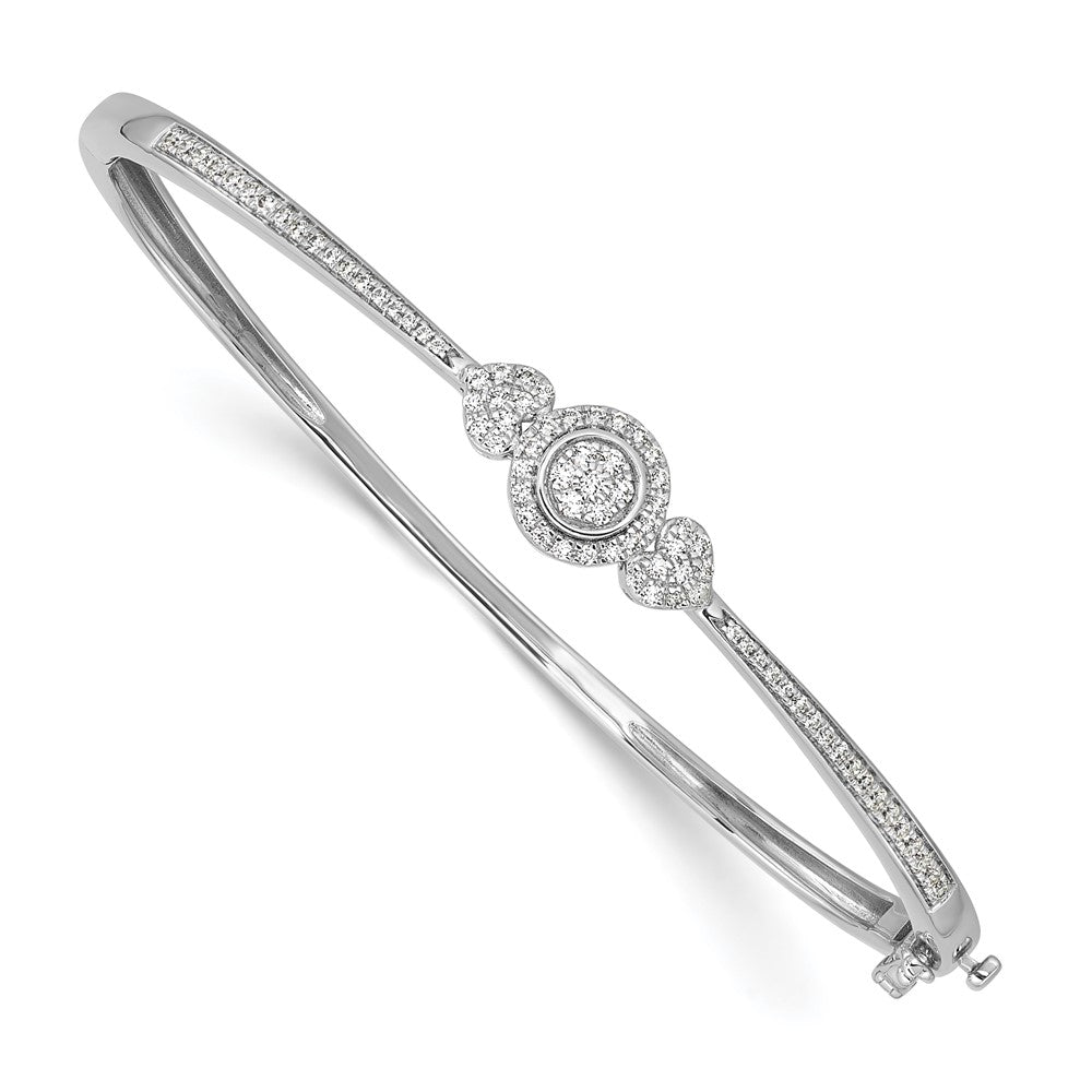 14K White Gold Complete 1/2 carat Diamond Halo Hinged Oval Bangle Bracelet