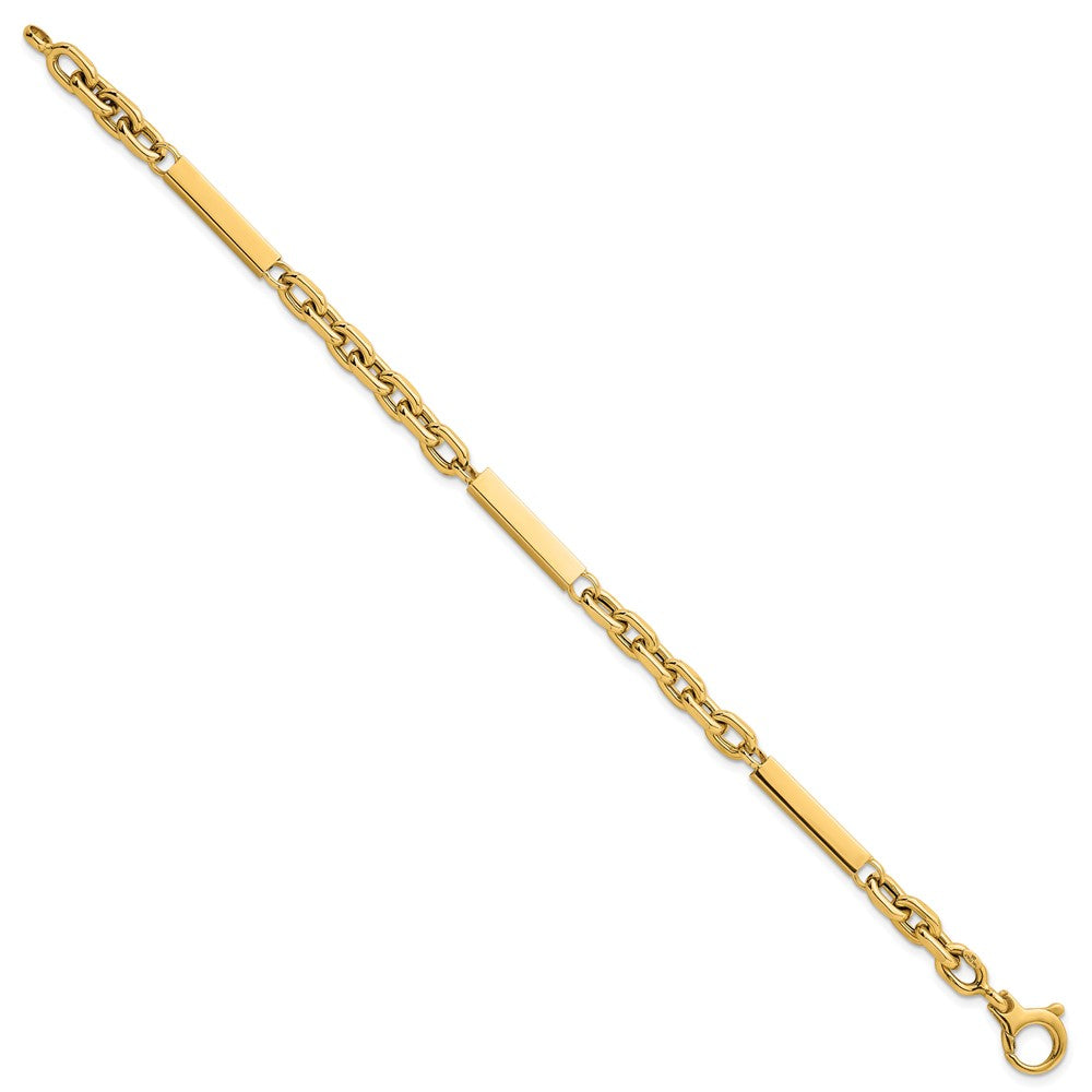14K Yellow Gold Polished 4mm Fancy Cable Chain with Three Bars 8 Inch Bracelet