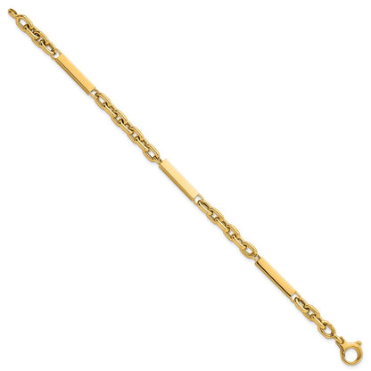 14K Yellow Gold Polished 4mm Fancy Cable Chain with Three Bars 8 Inch Bracelet