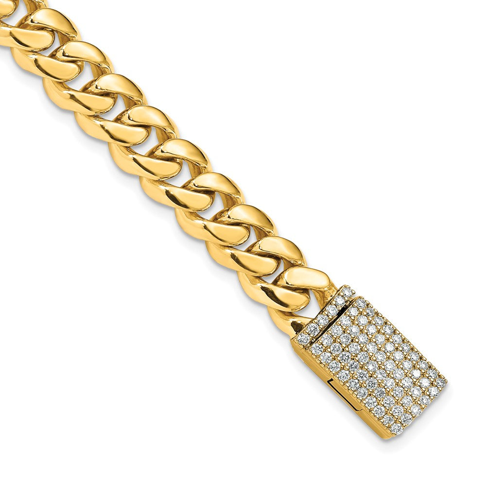 14K Yellow Gold Hand-polished 8.7mm Miami Cuban Link 1.55 carat Diamond Clasp 8.25 Inch Bracelet