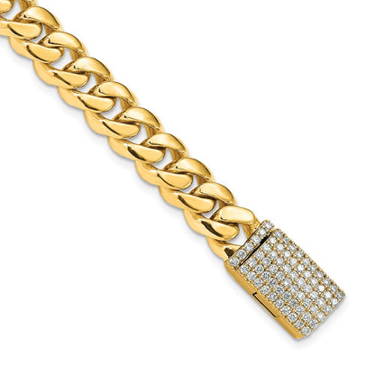 14K Yellow Gold Hand-polished 8.7mm Miami Cuban Link 1.55 carat Diamond Clasp 8.25 Inch Bracelet