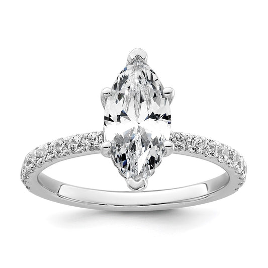 14K White Gold 2 5/8 carat Certified Lab Grown Diamond VS/SI+ G+ Marquise Complete Solitaire with Flair Engagement Ring